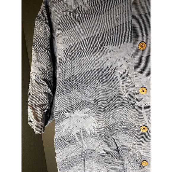 Mens L Tommy Bahama Aloha Hawaiian Floral Print Palm Tree Blue Silk Shirt - Picture 2 of 6